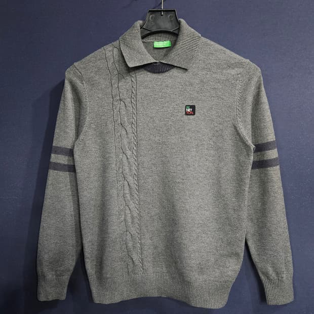 베네통 유나이티드 그레이컬러 남성 슬림핏 95 카라니트 