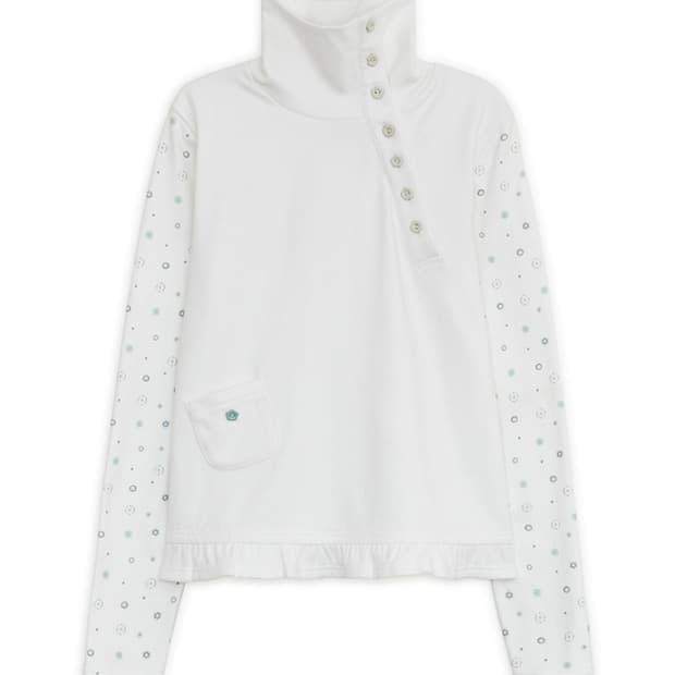 허그유어스킨 플라워 버튼 폴라 탑 화이트 새상품