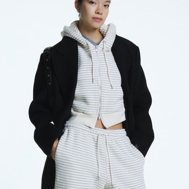 (2회착용) 글로니 G CROP ZIP UP(STRIPE) 후드집업