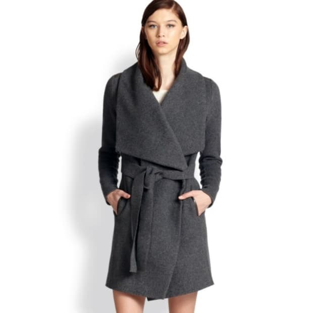 빈스(VINCE) 와이드 숄카라 가죽트리밍 울코트 44