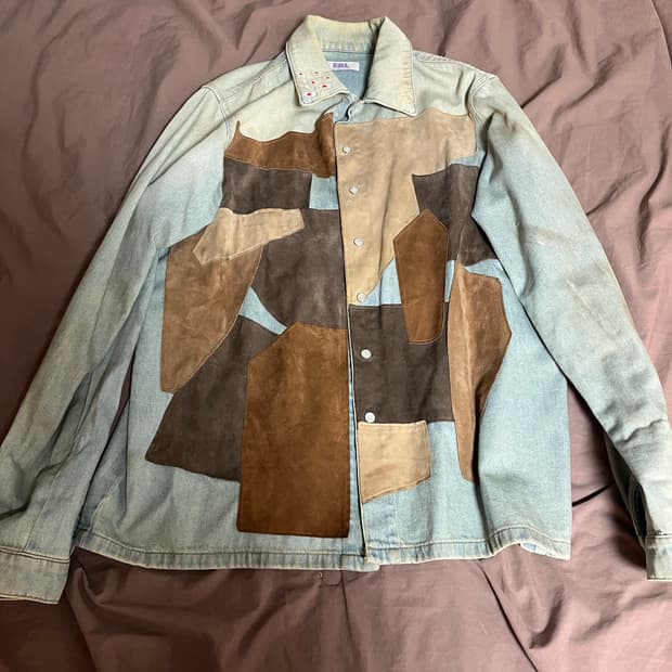 Erl Woven Leather Patchwork Shirt in Lig