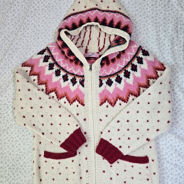 하트 땡땡이 니트집업 코위찬 모리걸