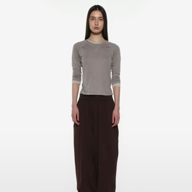 파르티멘토 우먼 PWC 쉬어 레글런 쓰리쿼터 슬리브 티_그레이