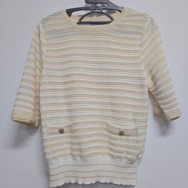 마인 아이보리 스트라이프 반팔 니트