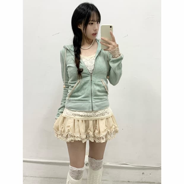 [JUICY COUTURE] 쥬시꾸뛰르 민트맛 레이스 후드집업