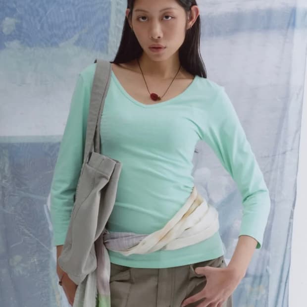 웰빙익스프레스 V neck 3/4 sleeve Mint