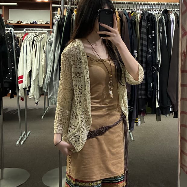 M~L)Japanese vintage 여성 크로셰 니트 가디건
