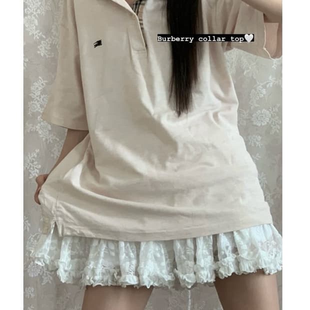 빈티지) 버버리 핑크베이지 반팔 노바체크 면티 버터플라이 stc