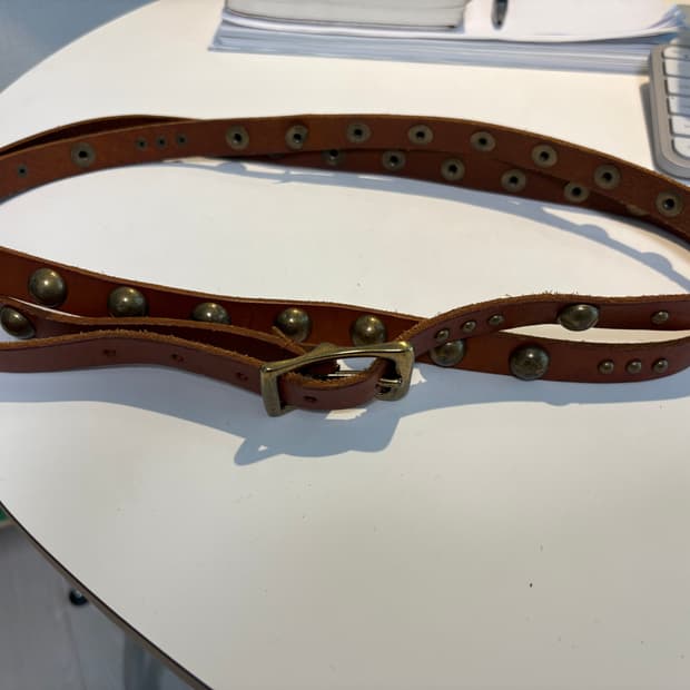 빈티지 더블 레이스 레더 벨트 25-27인치