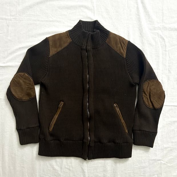 스웨이드패치 브라운 니트 집업자켓