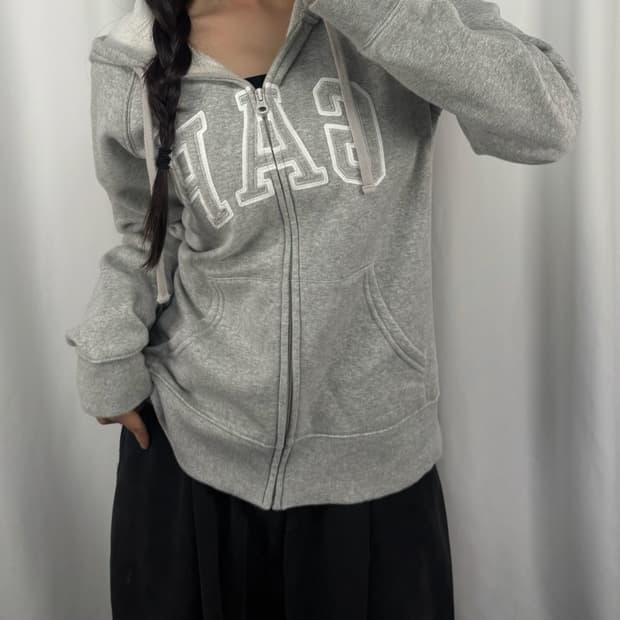 갭 빅로고 그레이 후드집업
