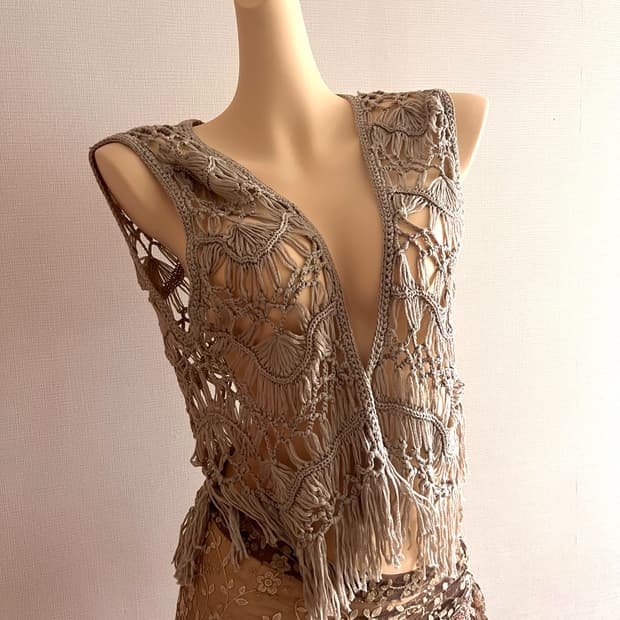 Beige Crochet knit vest