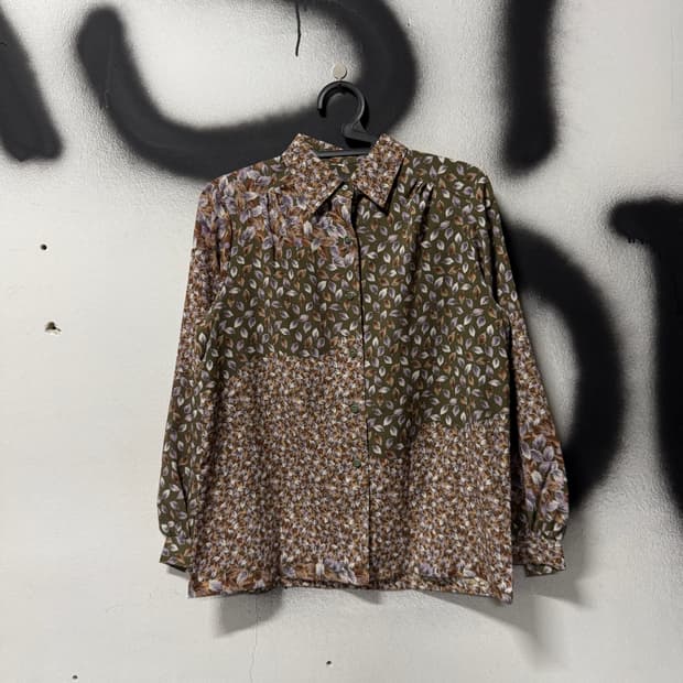 VTG 빈티지 플라워 리프 풀 패턴 크롭 블라우스