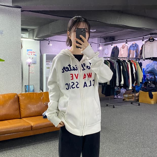 홀리스터 빅로고 웨이브 클래식 화이트 후드집업 B4491