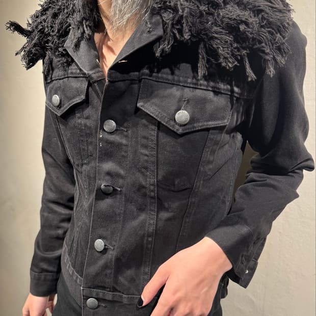 Vintage fur details Black denim jacket