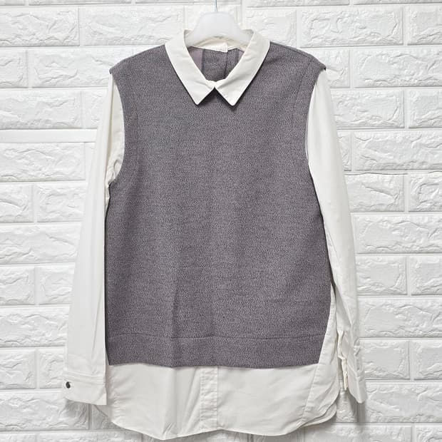 택포// 지고트 블라우스 레이어드 니트 조끼 M