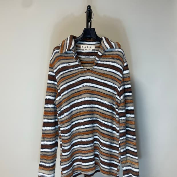 마르니 브러시드 울 스트라이프 폴로 니트