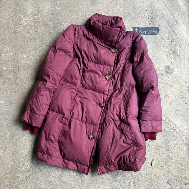 비비안 웨스트우드 레드라벨 버건디 비대칭 푸퍼 다운 코트