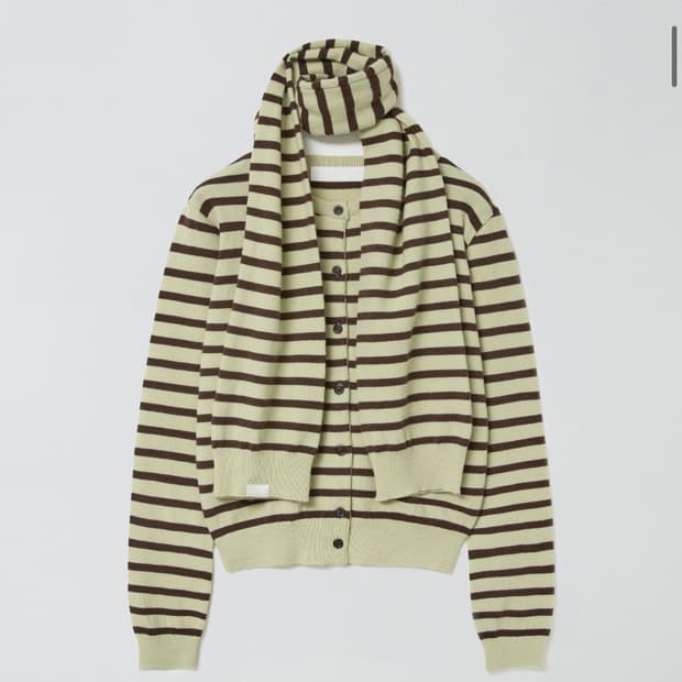 마조네 스트라이프 가디건 머플러 세트