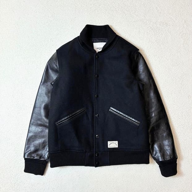 에스피오나지 신슐레이트 울 소가죽 배색 바시티 자켓 PN6949