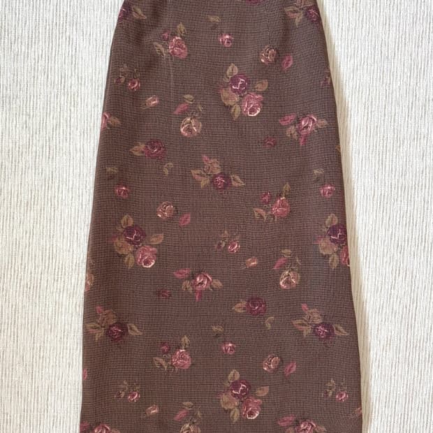 일본빈티지 플라워 브라운핑크 롱스커트
