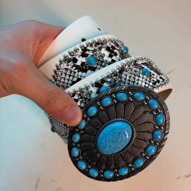 웨스턴 터콰이즈 레더 벨트