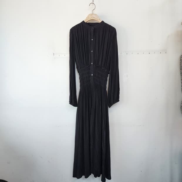 명품 레이온 밴딩 셔츠형 롱 원피스