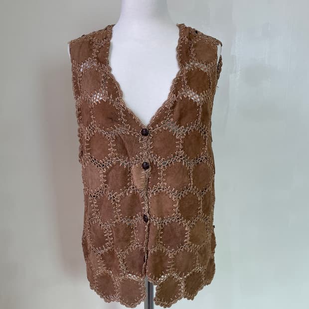 빈티지 브라운 시스루 레더 베스트 