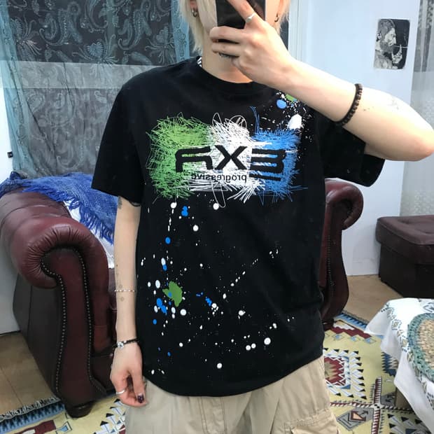 EXR 자수 페인팅 프린팅 반팔 티 (Z1147)
