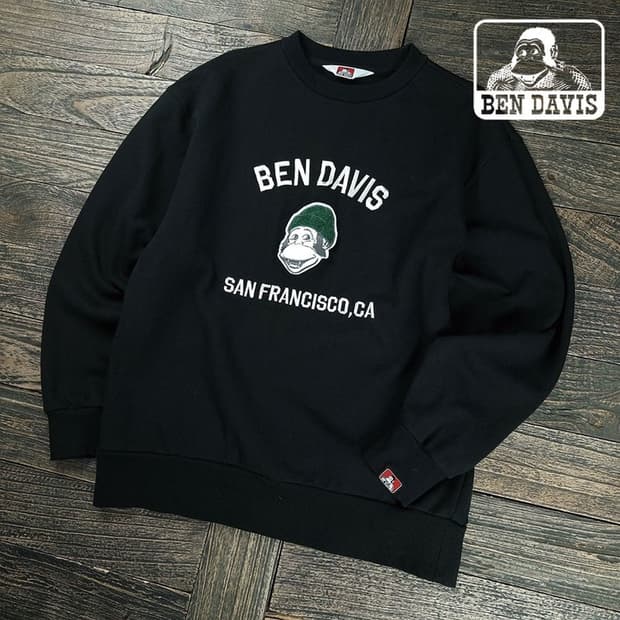 [벤데이비스] 빅로고 자수 오버핏 맨투맨 블랙 M19775