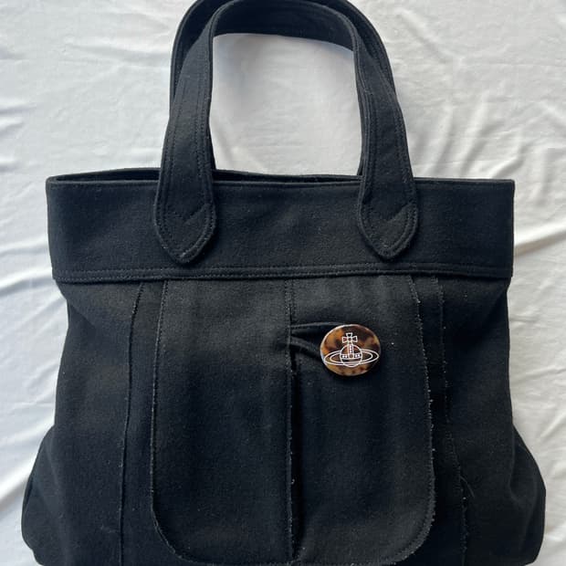 (유일매물) 비비안 웨스트우드 오브 로고 버튼 모직 토트 백 핸드 백