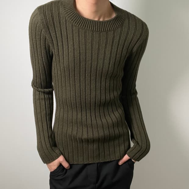 16FW MM6 메종 마르지엘라 딥 카키 골지 니트 스웨터 XL