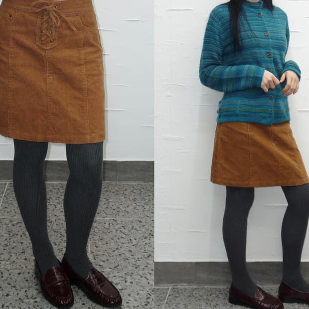 front tie corduroy skirt