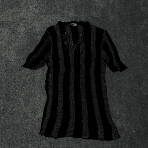 Vintgae 00s vkei punk stripe knit tshirt