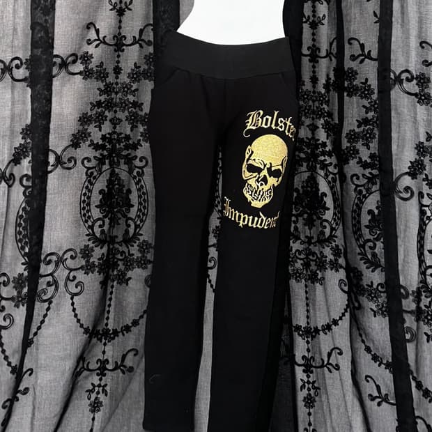 gold skull gothic black jogger
