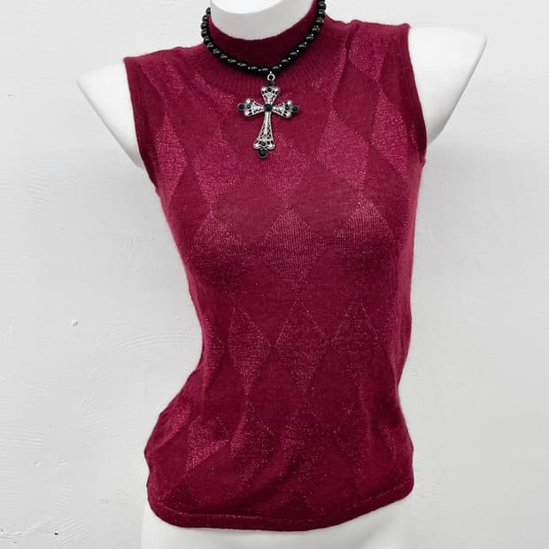 갸루 아가일 글리터 니트탑