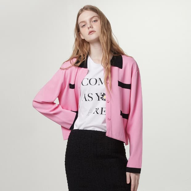 비뮤즈맨션(BEMUSE MANSION) 컬러 블록 니트가디건 프리사이즈