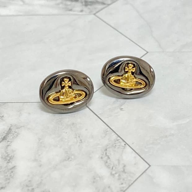 비비안웨스트우드 아카이브 실버 골드 orb 로고 스터드 귀걸이(새상품)