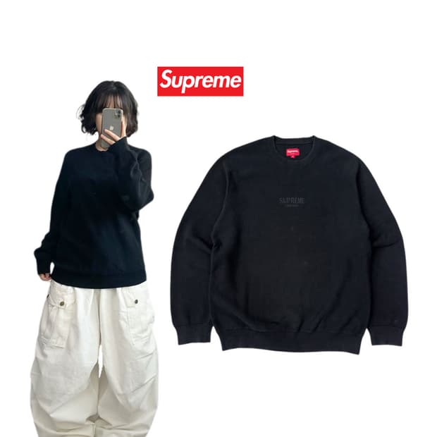 슈프림 19FW 코튼 피크 크루넥  와플 니트 블랙