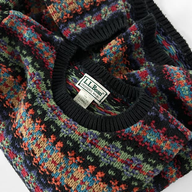 80s 빈티지 엘엘빈 페어 아일 코튼 스웨터