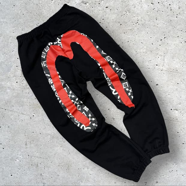 [XL] 에비수 빅로고 블랙 레드 포인트 트레이닝 바지 C390