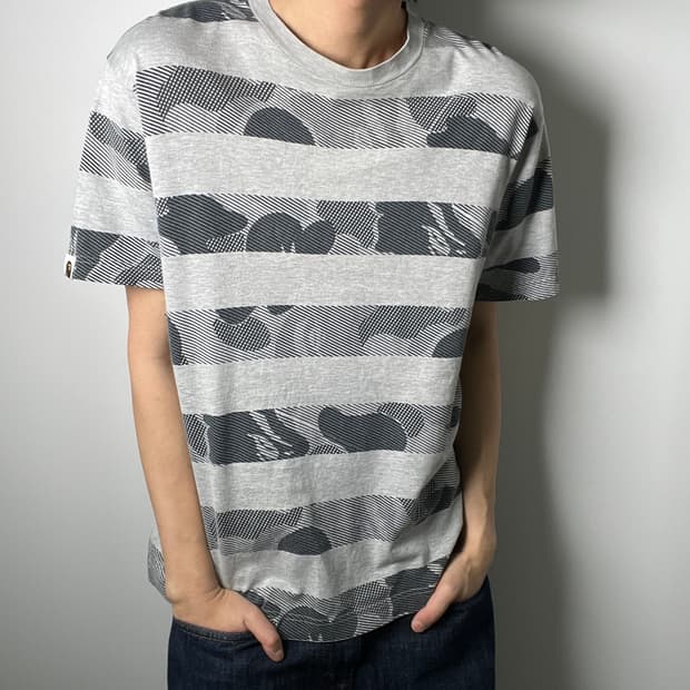 Bape 베이프 그레이 카모 스트라이프 반팔 티셔츠 M