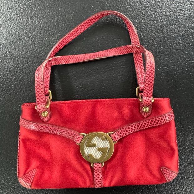 구찌 실크 도마뱀가죽 숄더