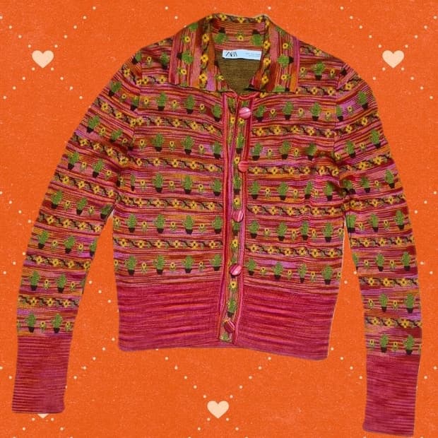 자라 선인장 긴팔 니트 가디건 레트로 빈티지 y2k