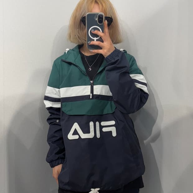M 휠라 컬러블록 쿼터 아노락 자켓 그린