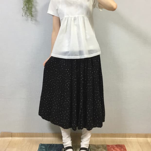 Japanese vintage dot pleats skirt