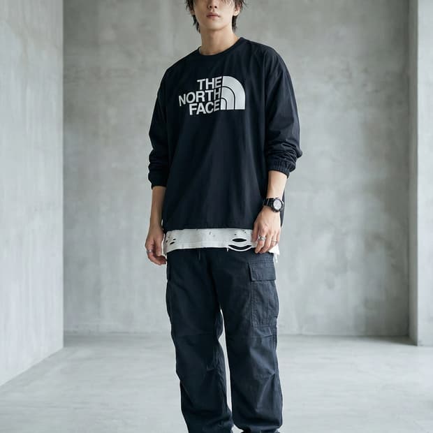 THE NORTH FACE 노스페이스 빅로고 우븐 긴팔 티셔츠