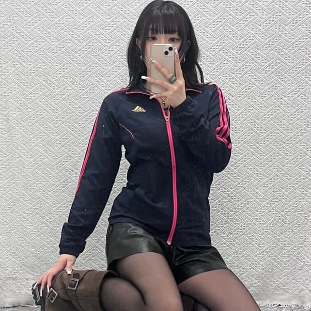 아디다스 빈티지 레트로 Y2K 글리터 핑크 져지 집업 M C11136