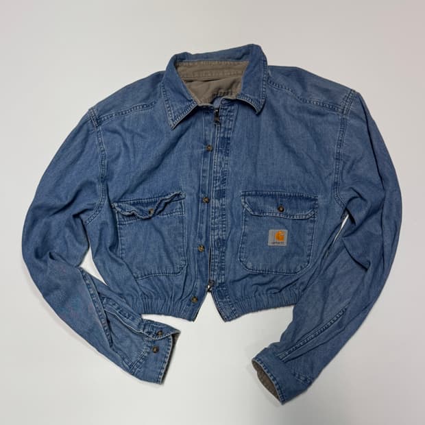 여성 칼하트 리메이크 커스텀 투 웨이 크롭 데님자켓