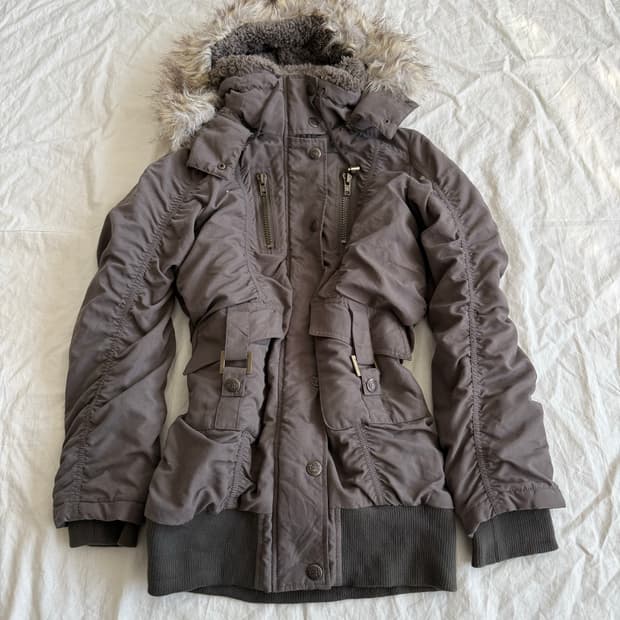 y2k 카키브라운 셔링 야상집업